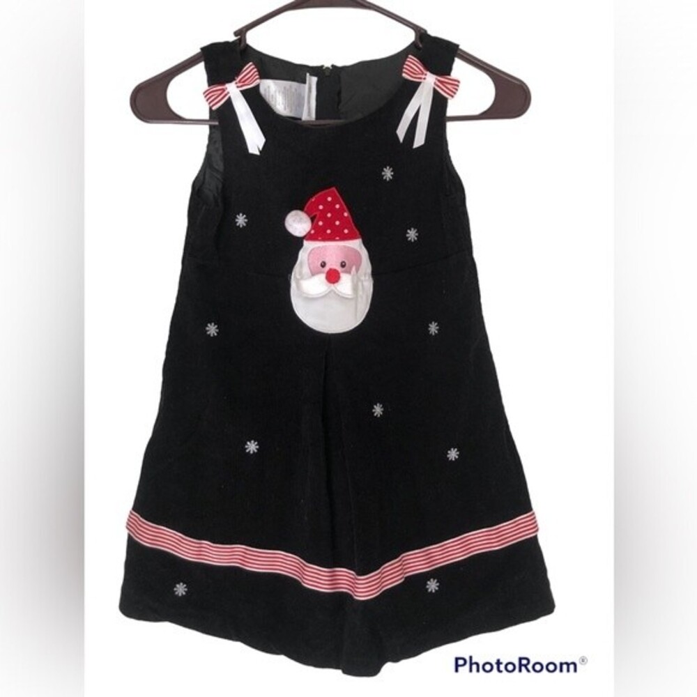 Bonnie Jean Corduroy Jumper Dress Girls Santa Black Applique Embroidery Size 6